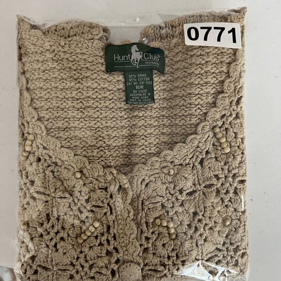 Hunt Club Womans 16W Crochet Beaded Knit Beige Button-Up Vest Cottagecore Top - Picture 11 of 11